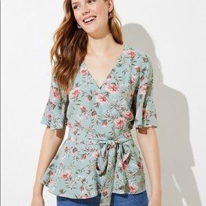 LOFT Floral Flutter Wrap Top blouse